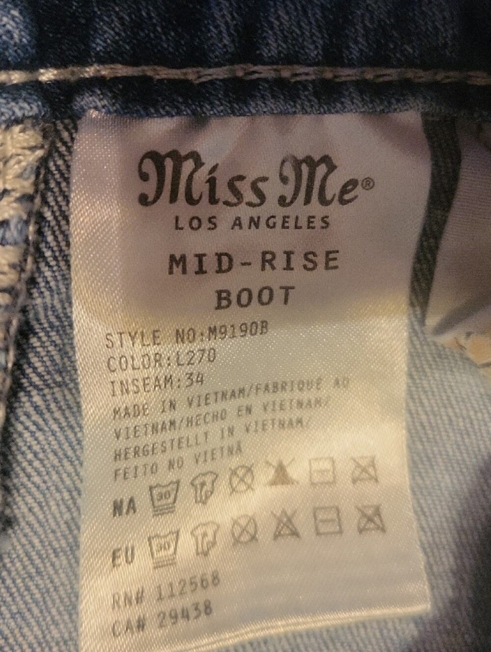 Miss Me Blue Bootcut Jeans with Embroidered Back Pockets Size 26 - Picture 11 of 16